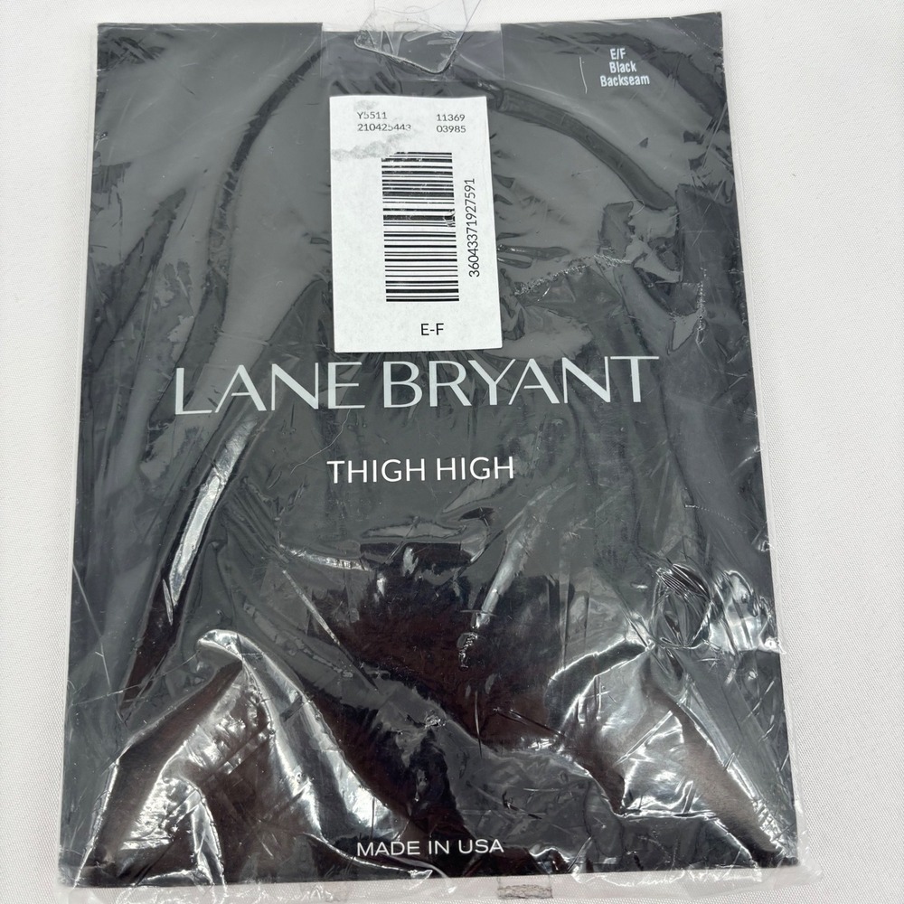 Lane Bryant Black Backseam Thigh High Stockings Size E/F Plus Size Sheer